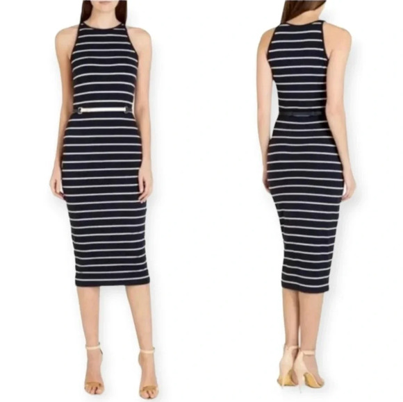 Ted Baker Linn Striped Jersey Sleeveless High Neck Midi Dress Size 5 TB or 12 US - Picture 2 of 16